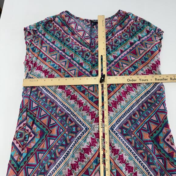 Tolani Dress Womens Small Geometric Boho Short Sleeve India Shift Mini - Picture 3 of 6